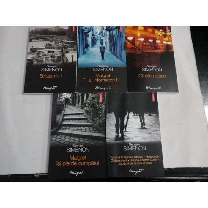 GEORGES  SIMENON  -  5 romane:  Ecluza nr.1 / Maigret si informatorul / Maigret isi pierde cumpatul /Cainele galben /.... 